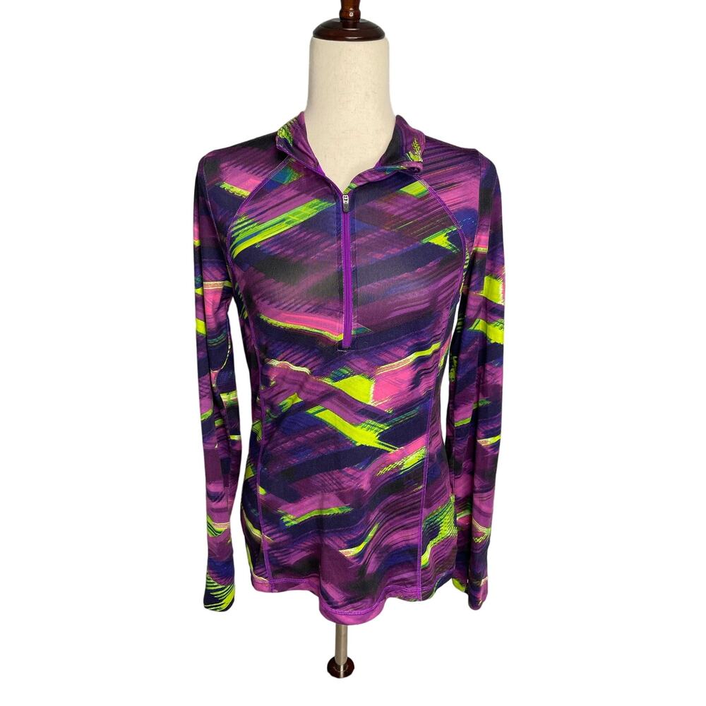 Xersion semi-fit long sleeve1/4 zip athletic shirt purple green women's small